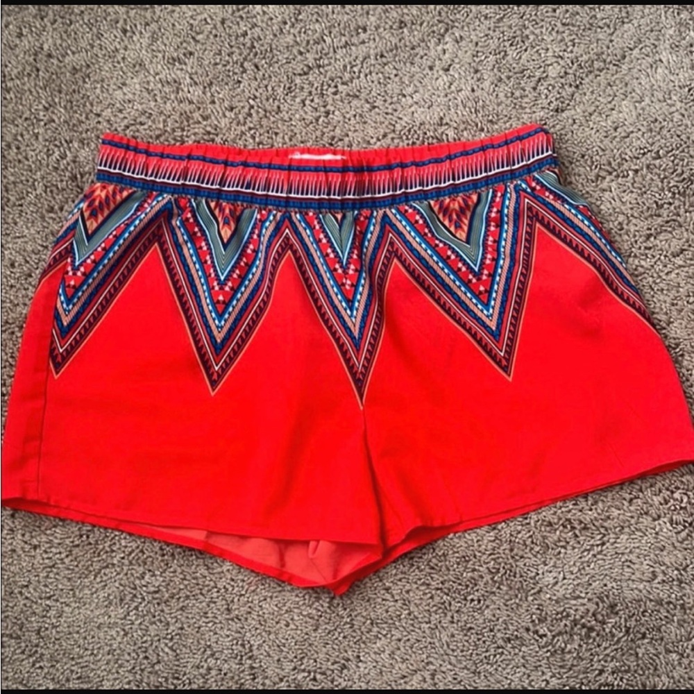 Blu Pepper Vibrant Orange Aztec Pattern Shorts